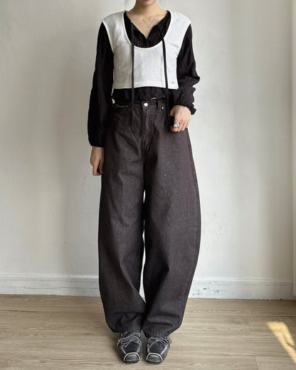 TP620 Pintuck Tie Blouse - Black | White
