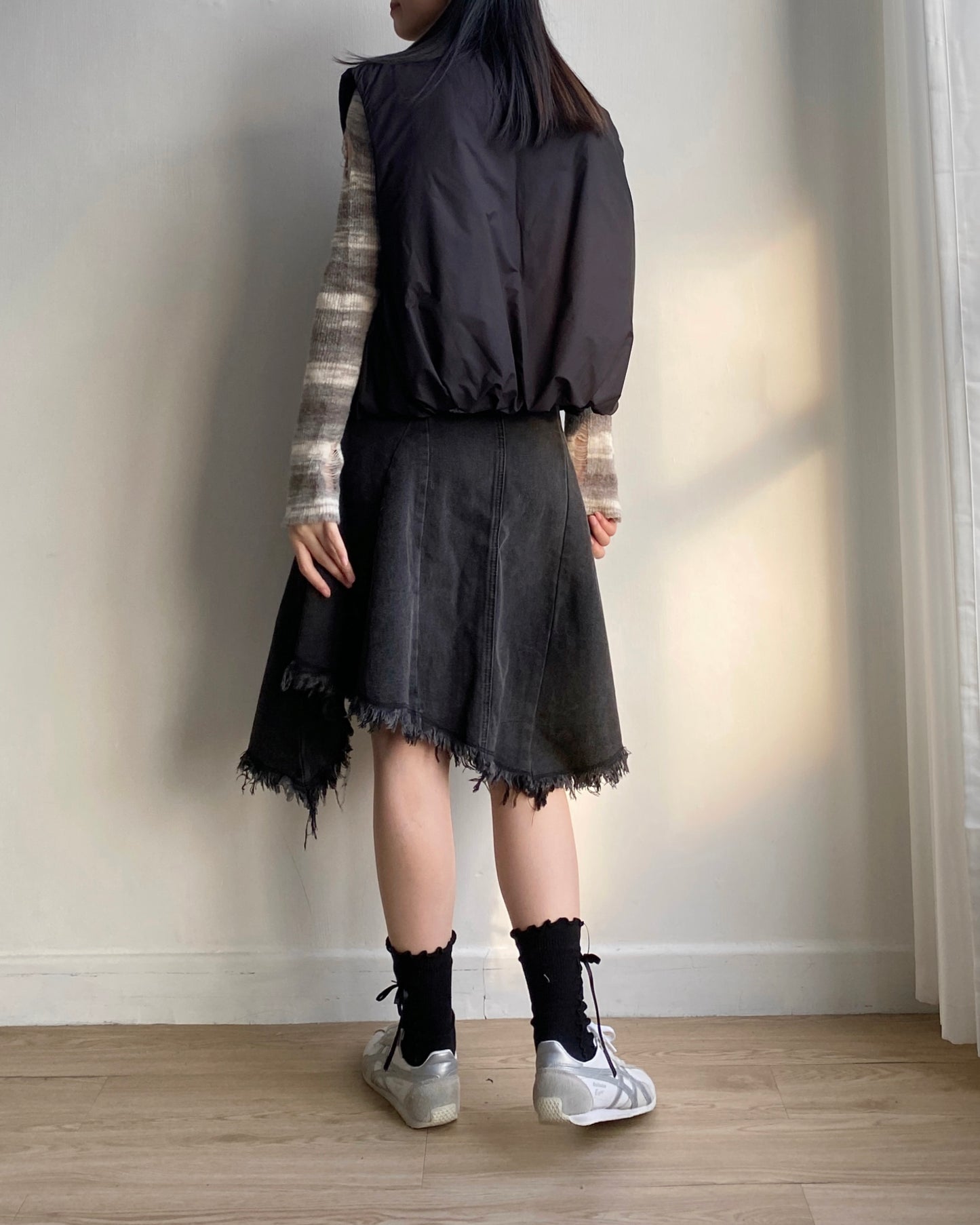 SK181 Irregular Ruffle Skirt - Gray | Black