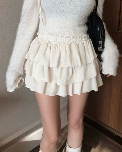 SK208 蛋糕小短裙褲 - Ivory | Grey