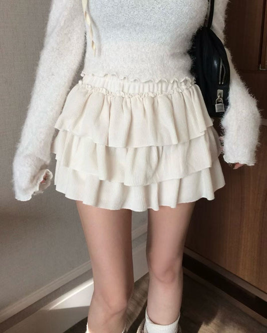 SK208 蛋糕小短裙褲 - Ivory | Grey