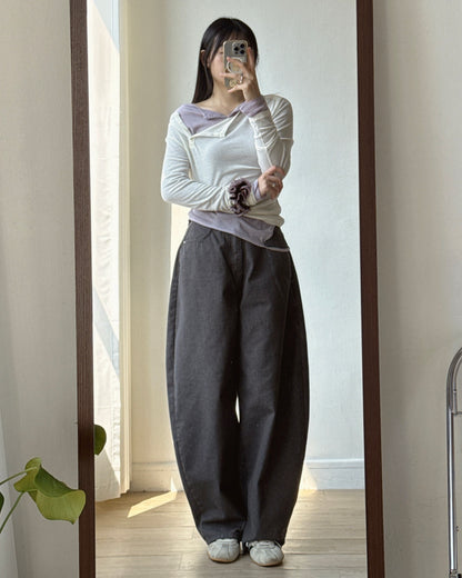 TP623 Ribbed Henley Top - Ivory | Lavender | Gray | Black