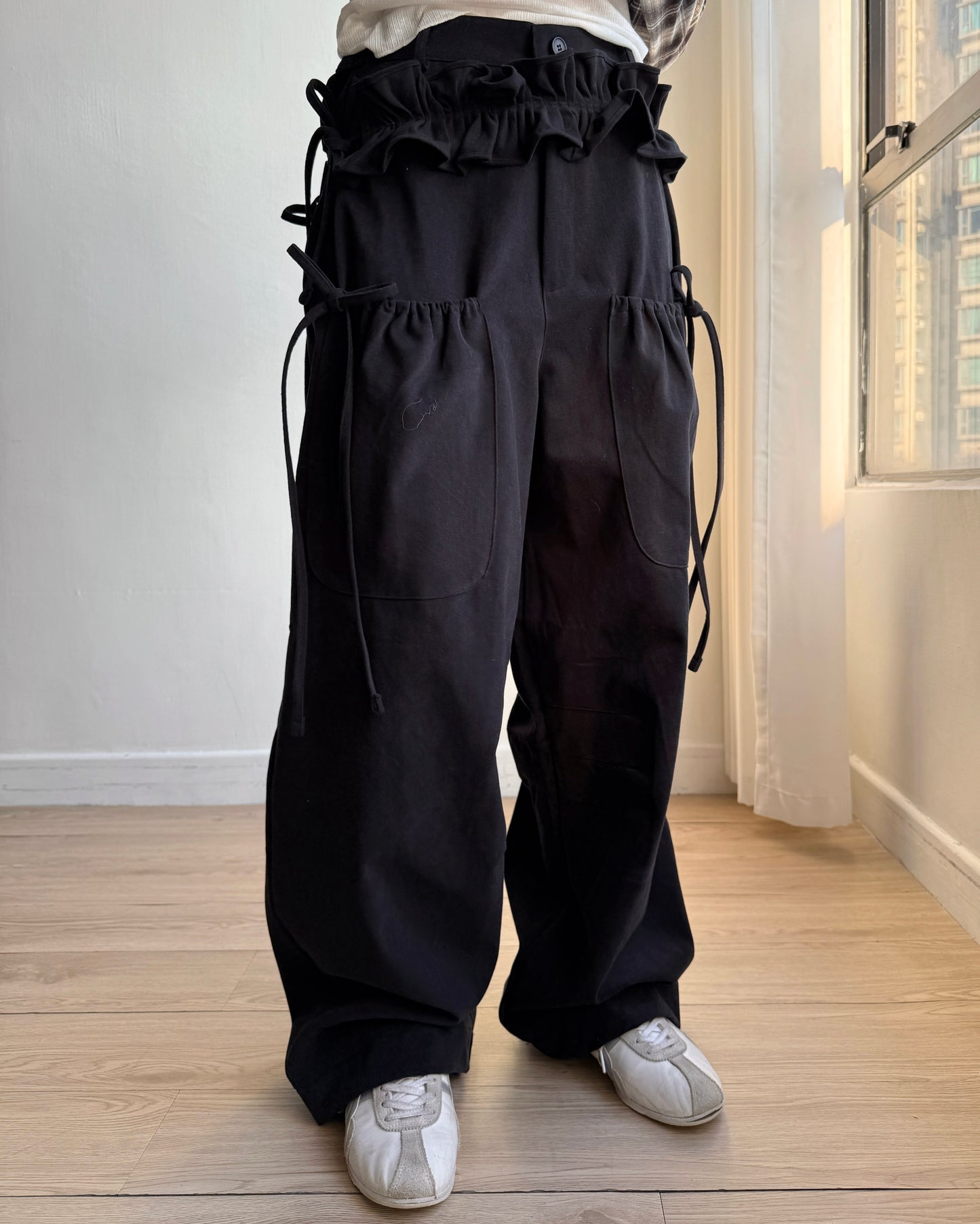 PT077 蝴蝶皺褶休閑褲(連腰帶) - Brown | Black