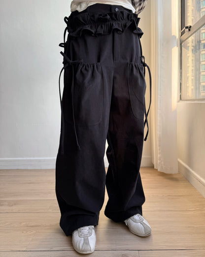 PT077 蝴蝶皺褶休閑褲(連腰帶) - Brown | Black
