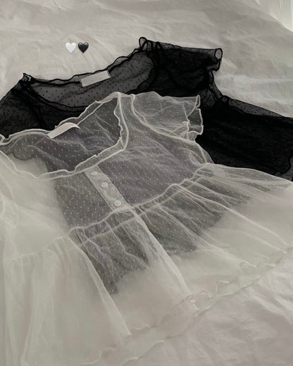 TP597 DotDot Mesh Blouse - White | Black
