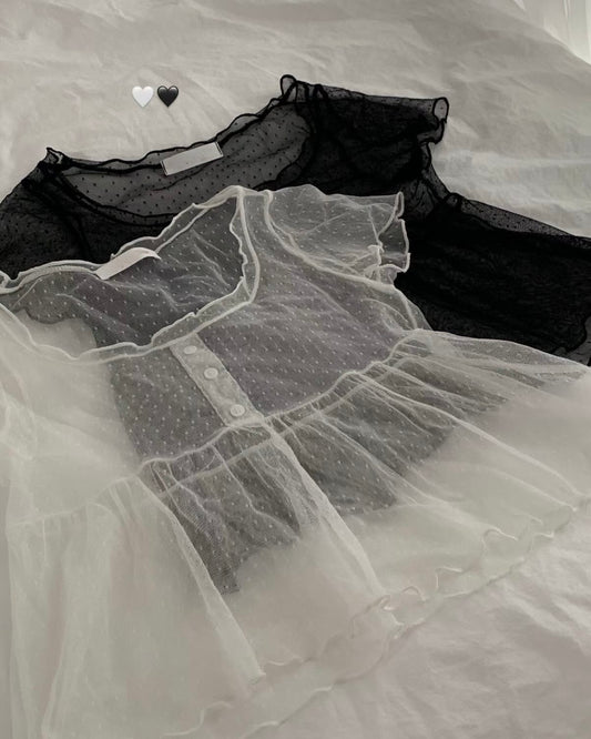 TP597 DotDot Mesh Blouse - White | Black