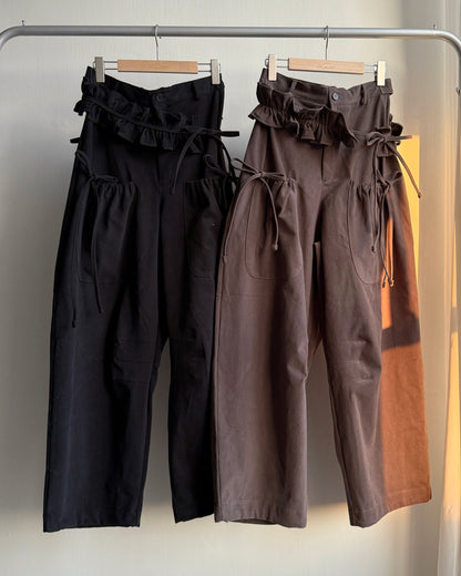 PT077 蝴蝶皺褶休閑褲(連腰帶) - Brown | Black