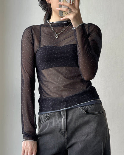 TP546 Ribbon Sheer Top - White | Pink | Black