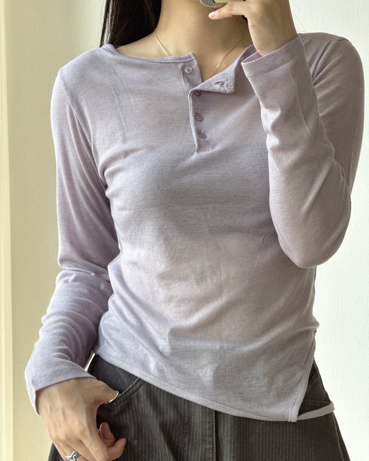 TP623 Ribbed Henley Top - Ivory | Lavender | Gray | Black