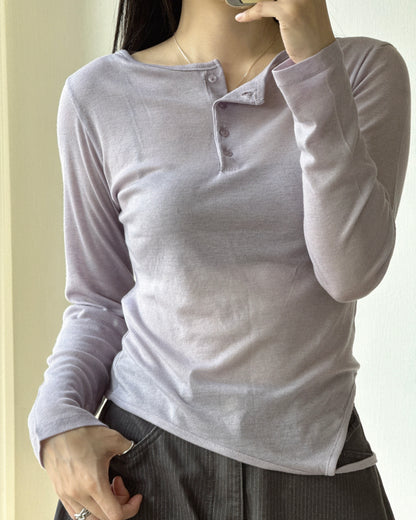 TP623 Ribbed Henley Top - Ivory | Lavender | Gray | Black