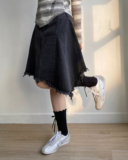 SK181 Irregular Ruffle Skirt - Gray | Black