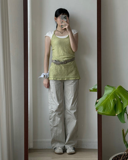 PT085 Cut-out Curved Pants - Beige | Ivory | Charcoal