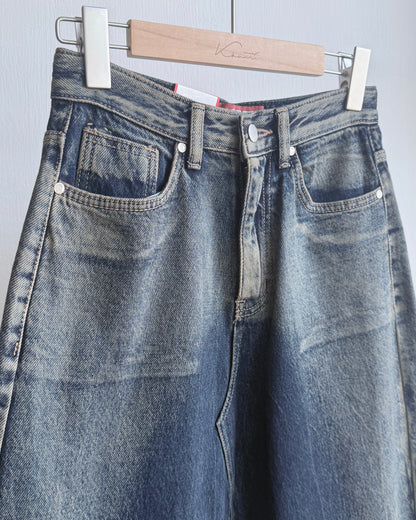 SK196 Dirty Crack Denim Skirt - Navy