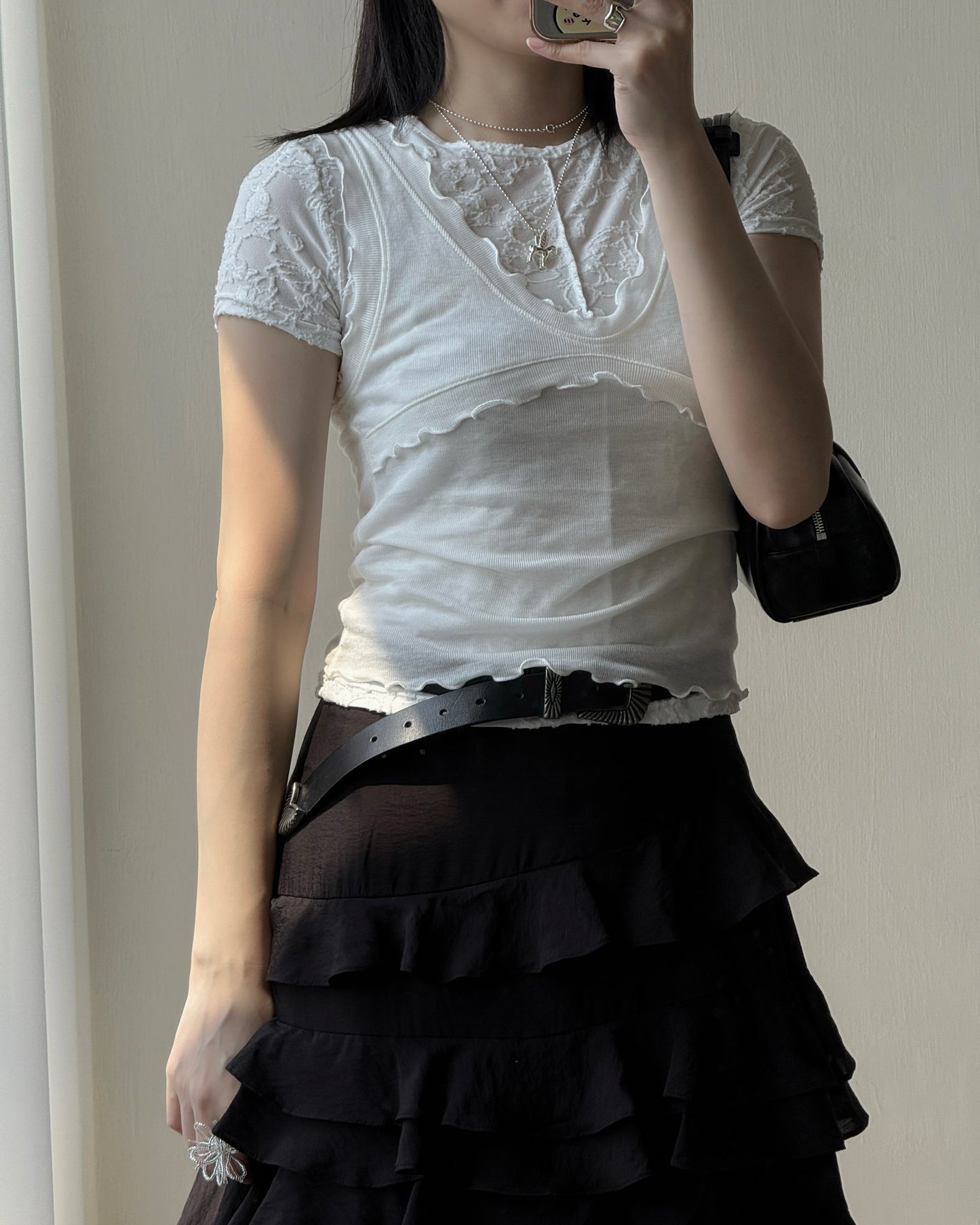 TP579 Floral Lace TEE - White | Black