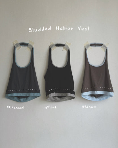 VT301 Studded Halter Vest - Brown | Black | Charcoal