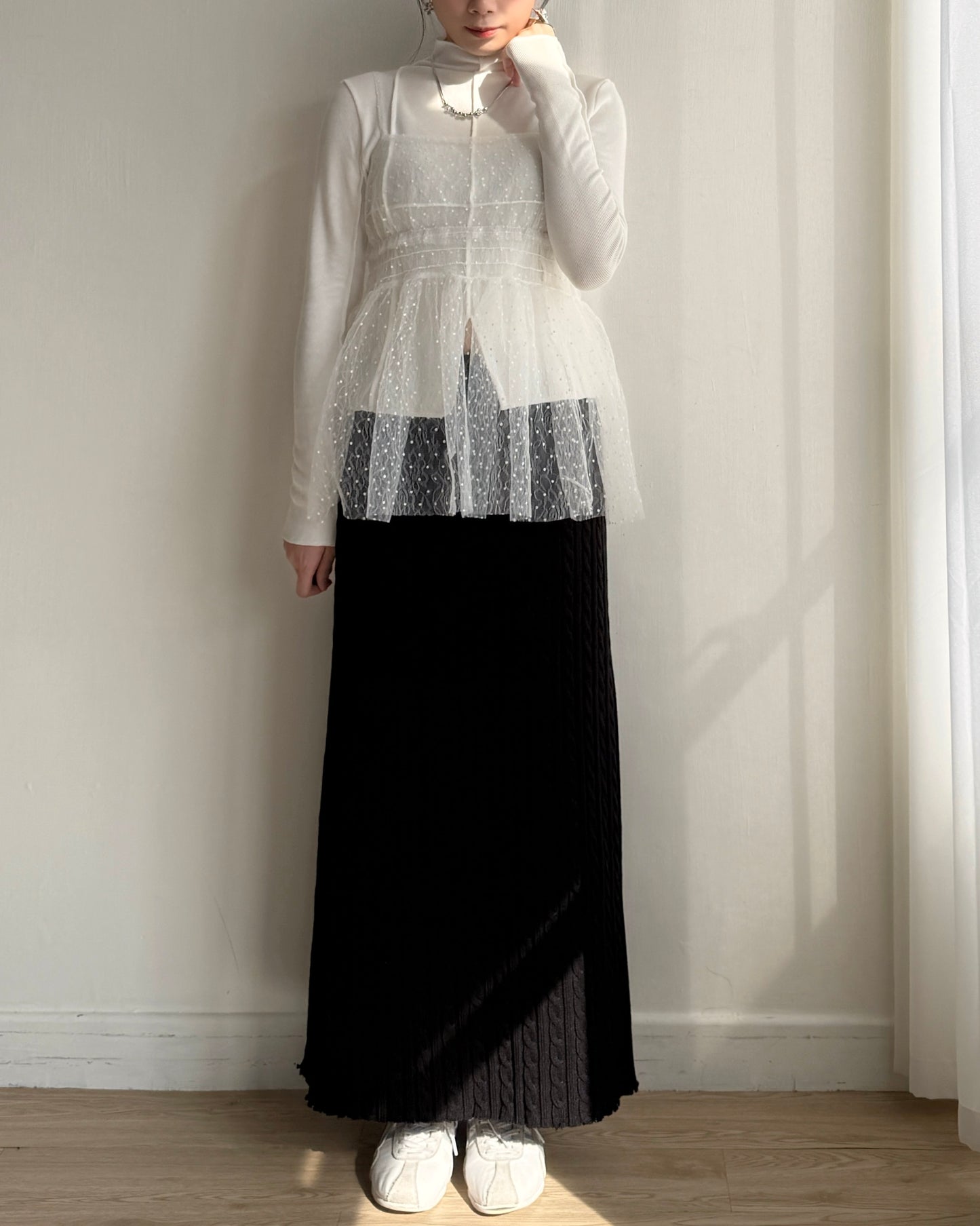 SK206 Cable Skirt - Ivory | Black