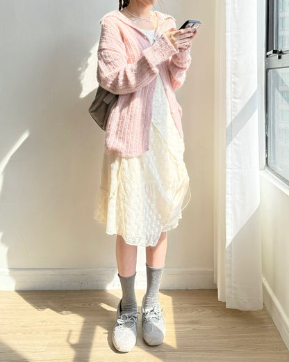 DS285 Lace-trimmed Shirred Patch OPS - Ivory | Black