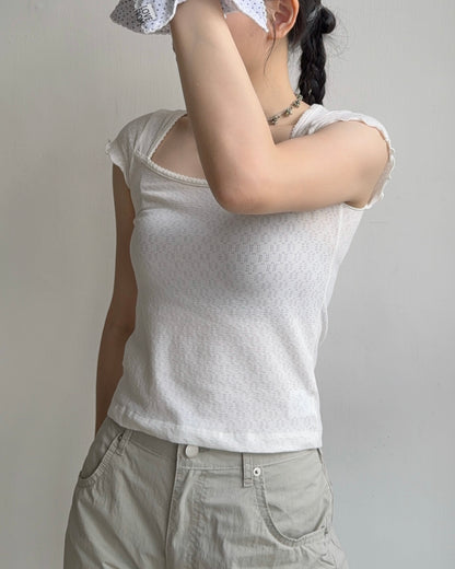TP602 Breezy Textured Square Top - Green | White | Gray