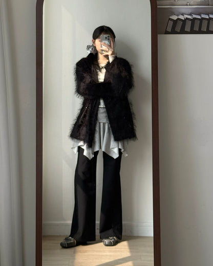 JK045 Hairy Jacket - Black | Gray