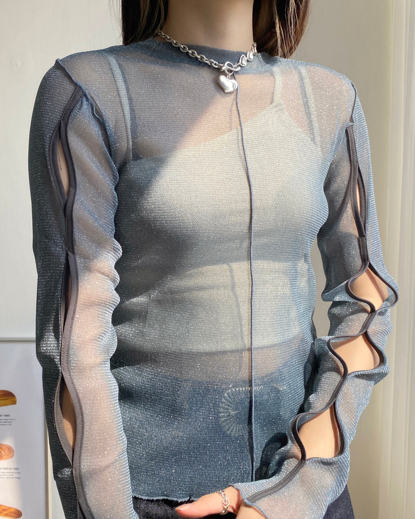 現貨 TP485 JP 2way Sheer Top - Blue | Charcoal