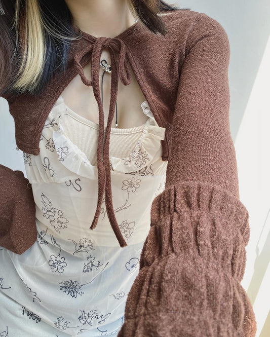 現貨 CD043 Flare Sleeve Crop Cardigan - Brown | Ivory