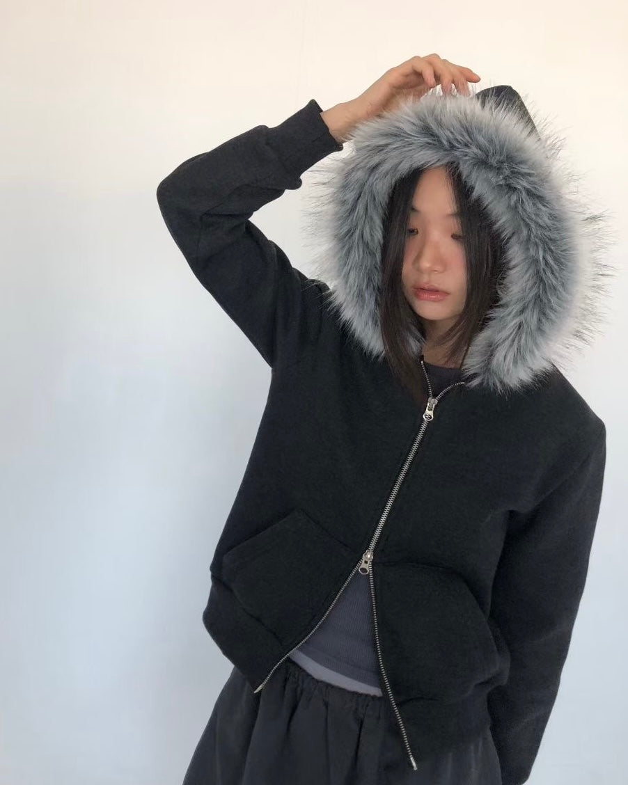 JK043 Trimmed Zip-up Jacket - Ivory | Gray