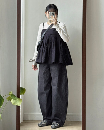 JN070 Balloon Buckle Stripe Pants - Navy | Brown | Gray