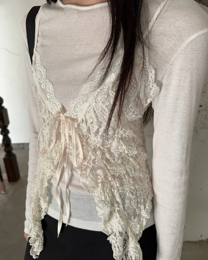 VT281 Lace Frill Vest - Ivory | Gray | Black