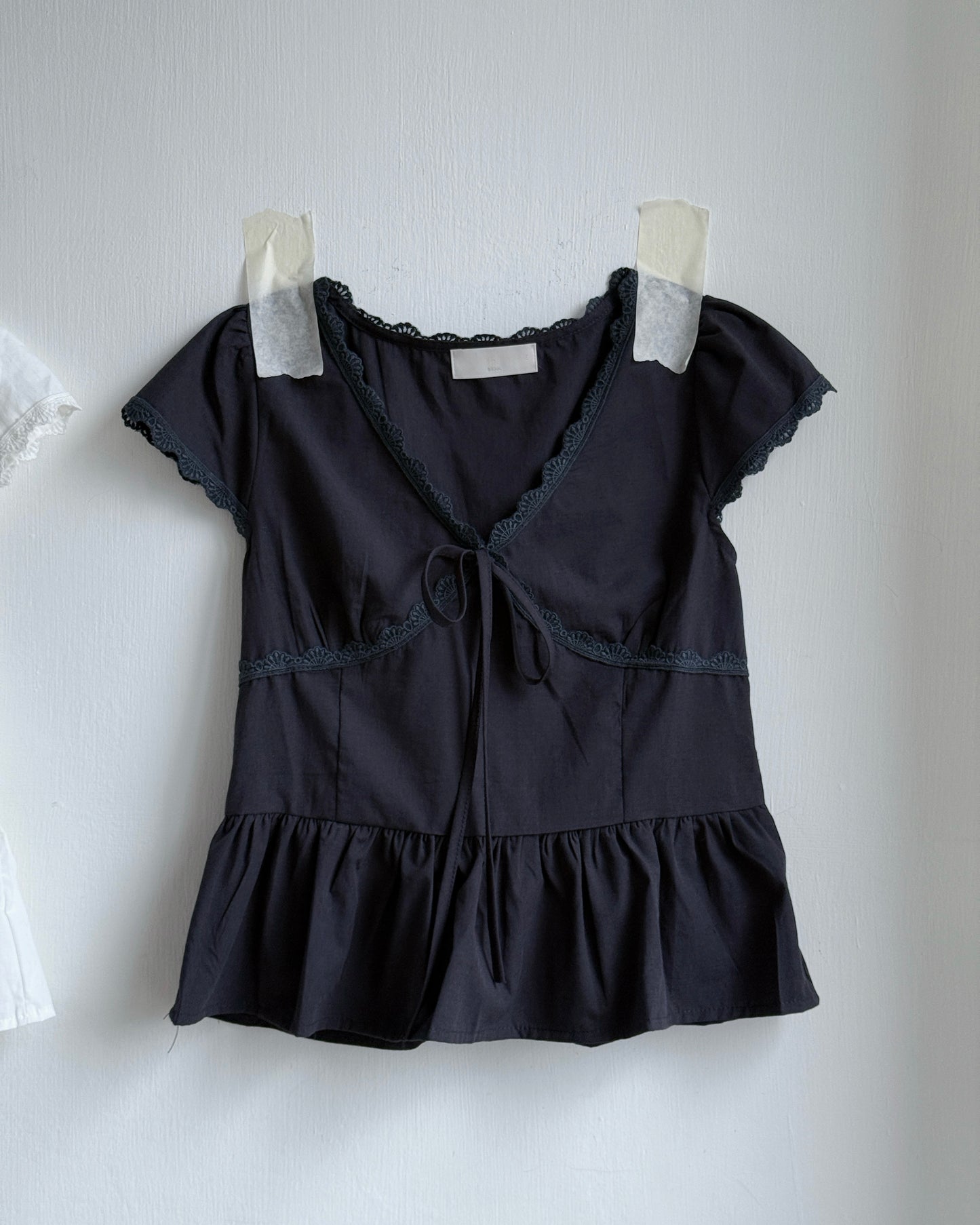 TP598 Lace Flared Blouse - White | Navy