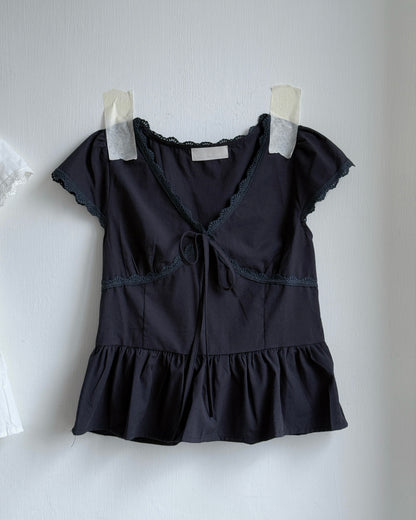 TP598 Lace Flared Blouse - White | Navy