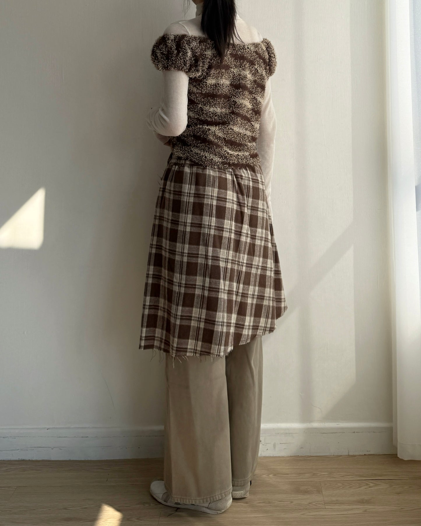 TP560 泡泡褶皺針織衫 - Brown | Black