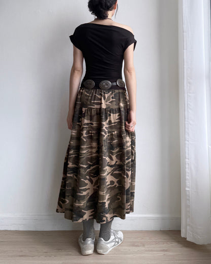 SK199 Camo Long Skirt - Beige | Khaki