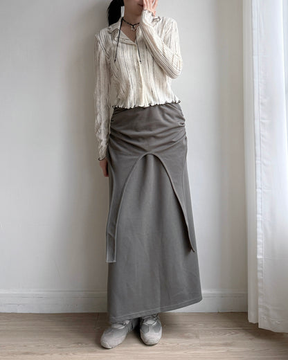 TP547 Draw Pleated Blouse - Ivory | Gray