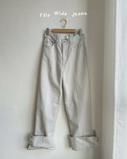 JN068 Flip Wide Jeans - Gray | Black