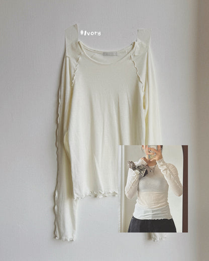 TP621 Lettuce Seam Long Sleeve - Ivory | Gray | Blue | Charcoal