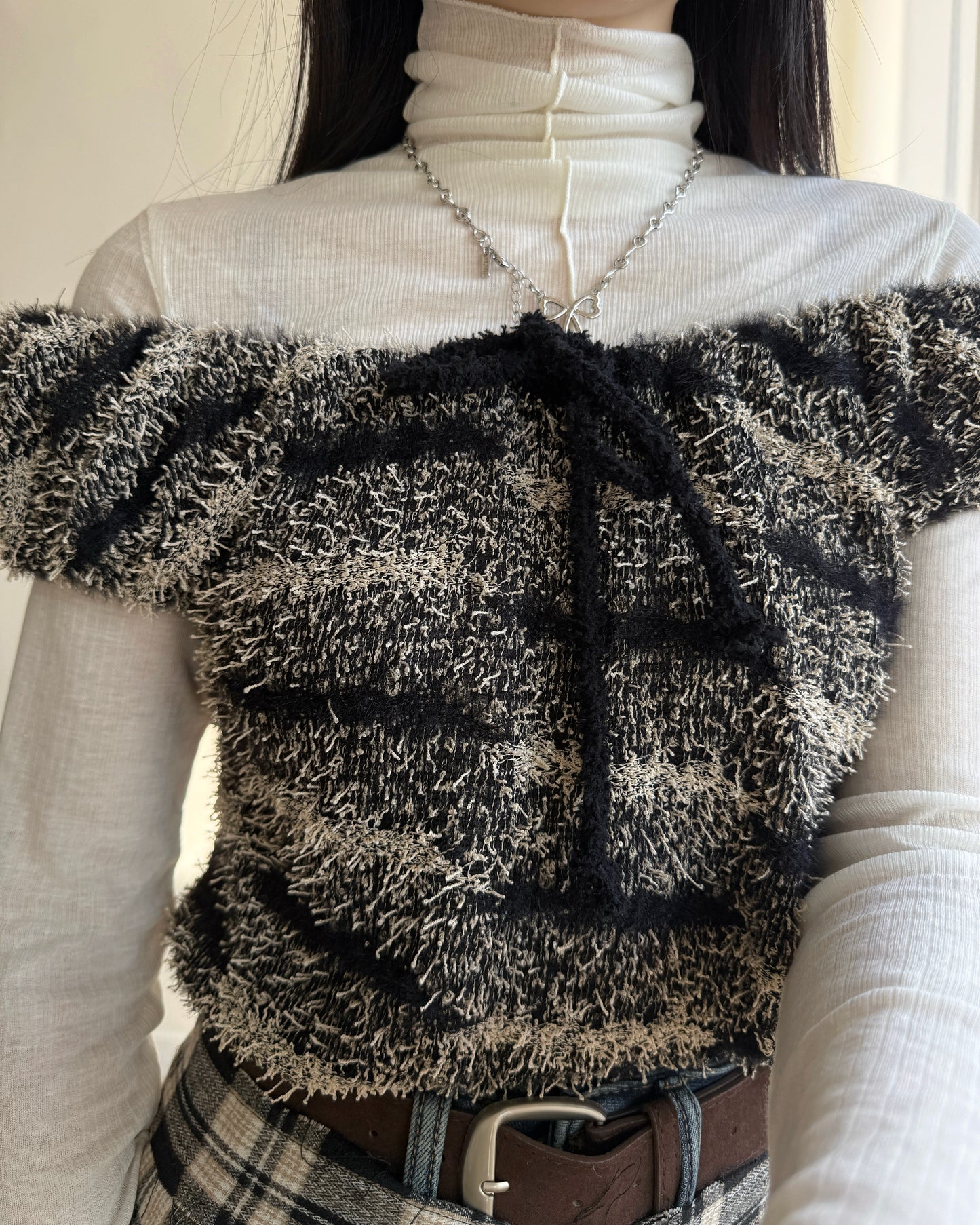 TP560 泡泡褶皺針織衫 - Brown | Black