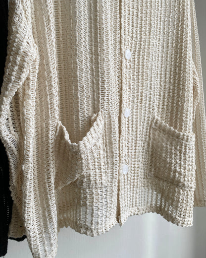 CD052 Meshed Cardigan - Ivory | Black