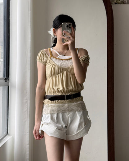 TP605 Shirred Top - Ivory | Butter | Brown