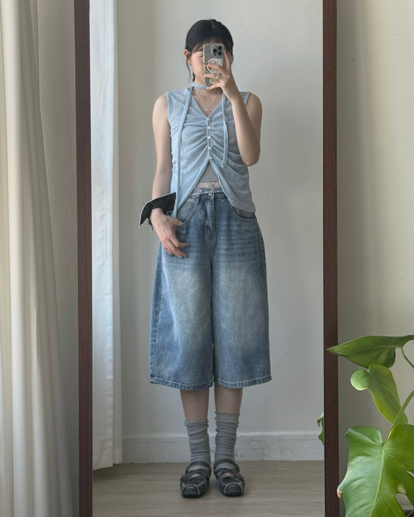 VT312 Ruched Knit Vest - Light Blue | Gray | Black