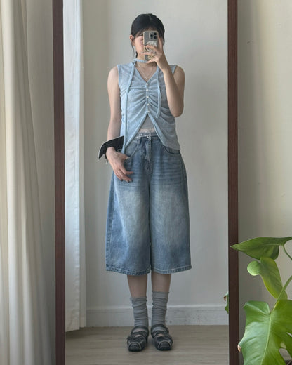 VT312 Ruched Knit Vest - Light Blue | Gray | Black