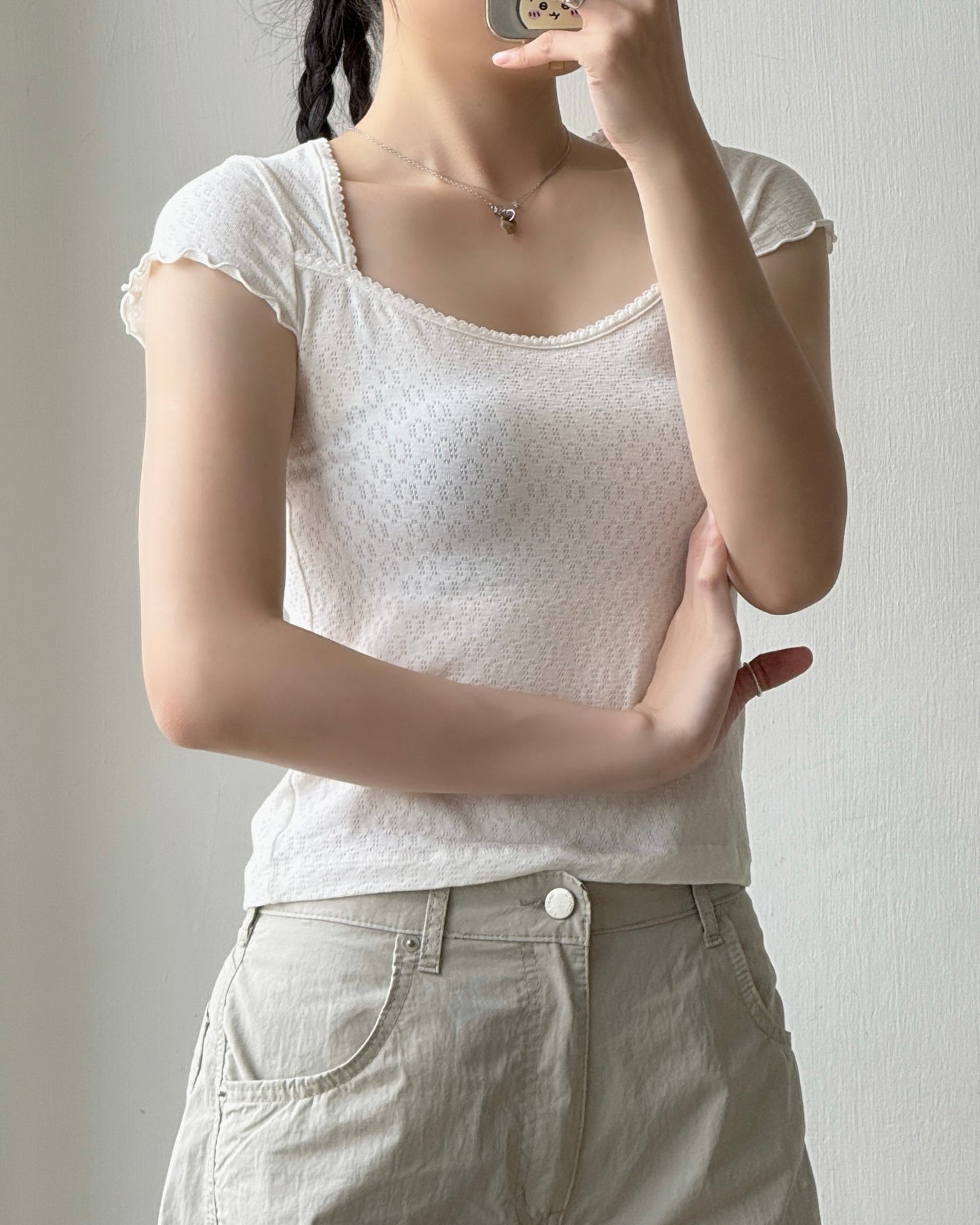 TP602 Breezy Textured Square Top - Green | White | Gray