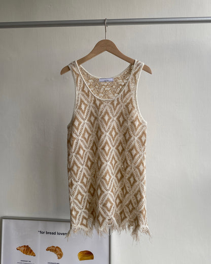 現貨 VT221 Diamond Knit Vest - Beige | Brown