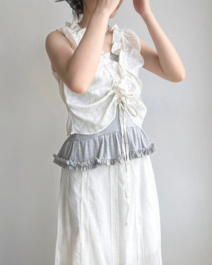 VT251 Sunny Vest Blouse - Ivory | Black
