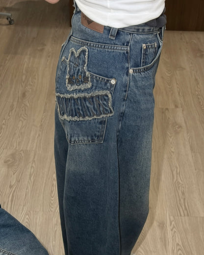 早鳥優惠🐰 JN069 Bunny Patchwork Banana Jeans