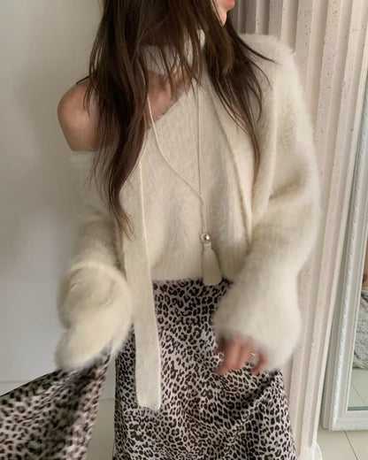 TP566 Fur V-Neck Knit - Pink | White | Brown