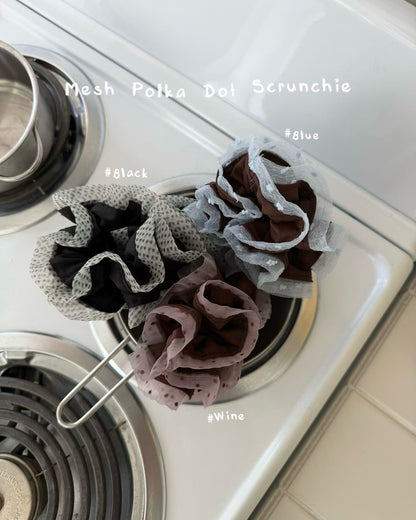 KA439 Mesh Polka Dot Scrunchie - Wine | Blue | Black
