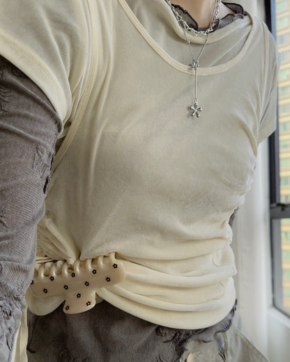 VT332 Velvet Drawstring Vest - Ivory | Beige | Charcoal