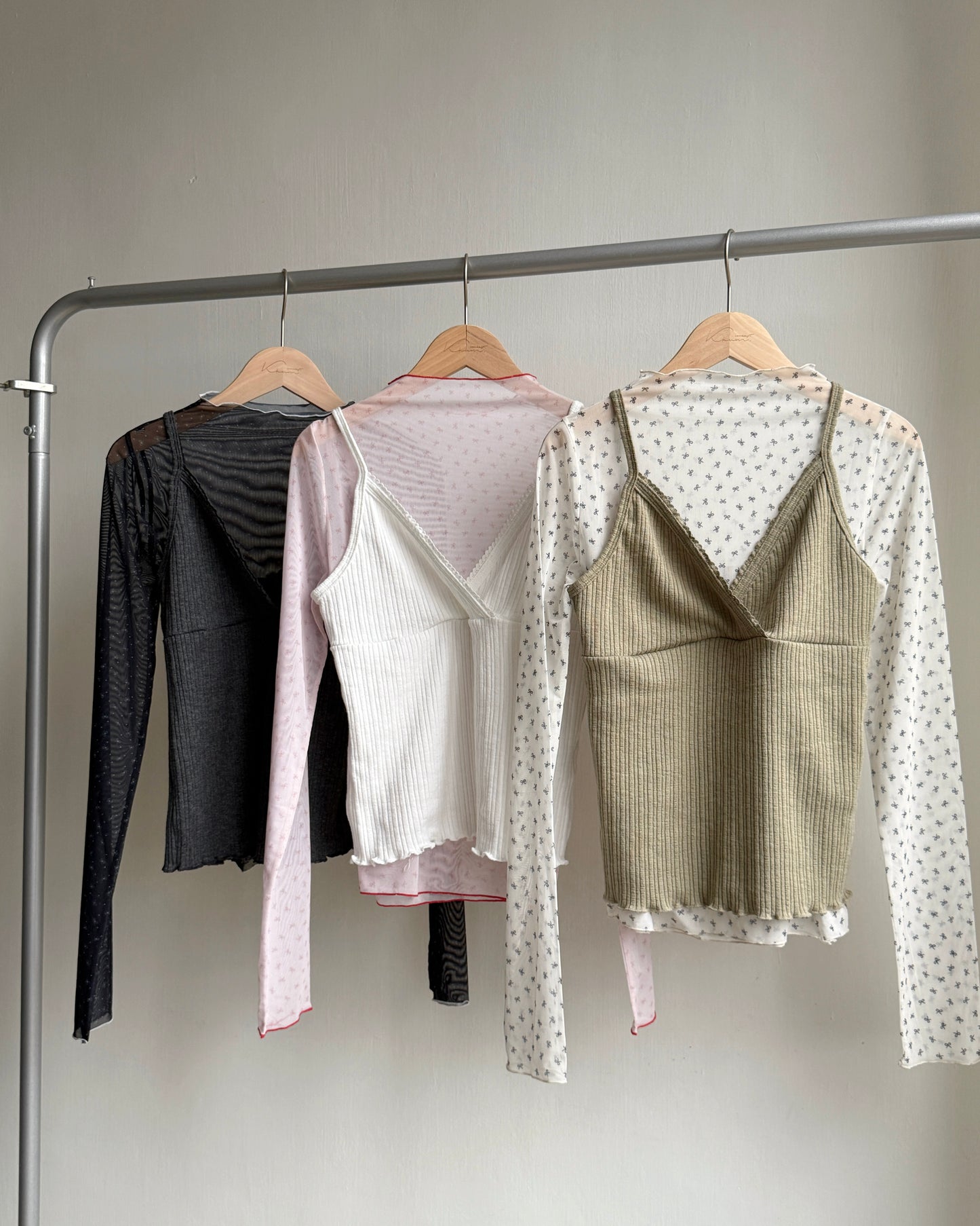 VT261 Lace Ribbed Vest - Ivory | Dark Gray | Khaki