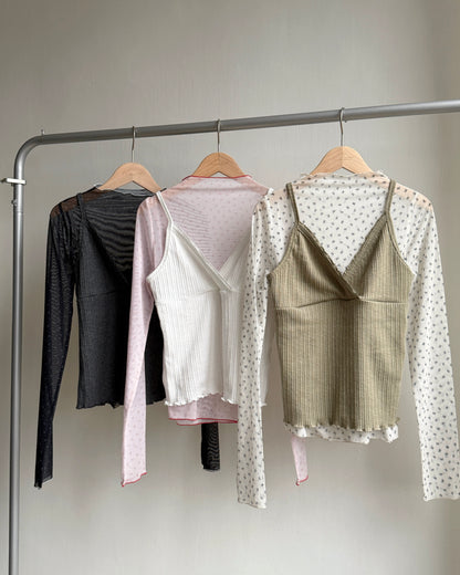 VT261 Lace Ribbed Vest - Ivory | Dark Gray | Khaki