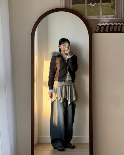 JK043 Trimmed Zip-up Jacket - Ivory | Gray