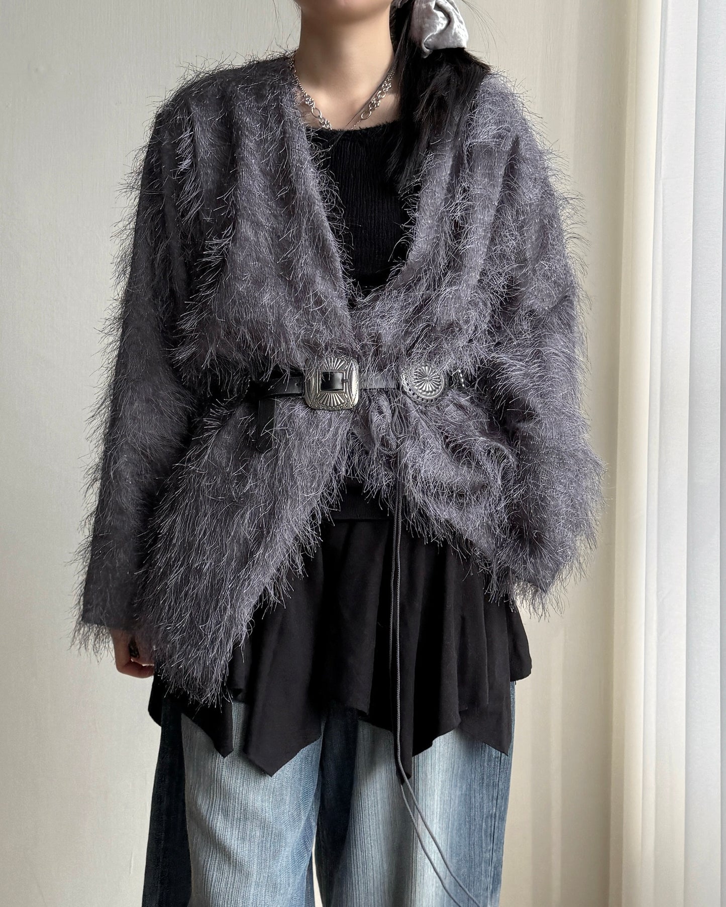 JK045 Hairy Jacket - Black | Gray